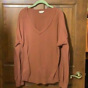 Free People Rust V-Neck Sweater